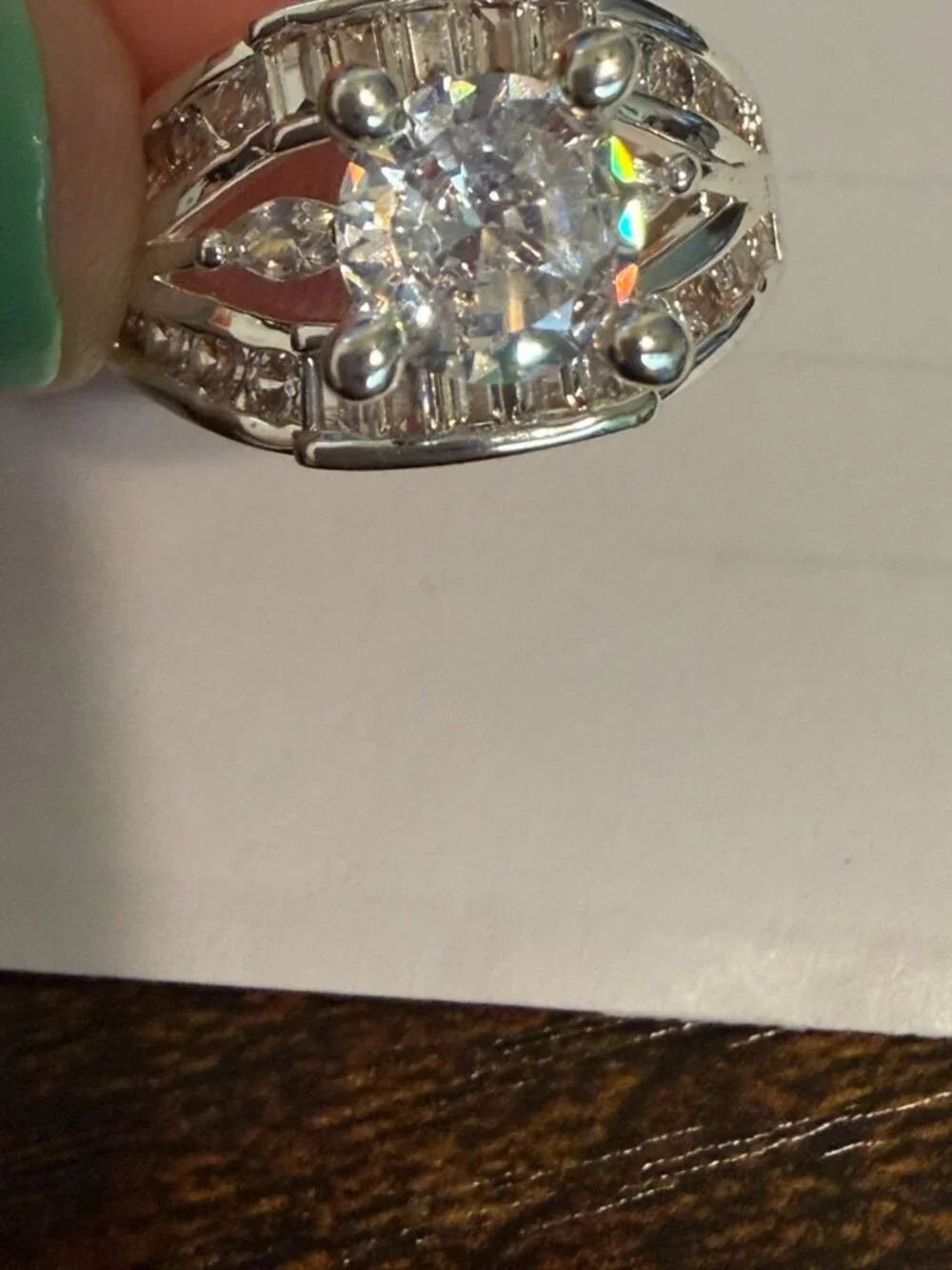Gorgeous Silver-Plated CZ Baguette & Solitaire Statement Ring Size